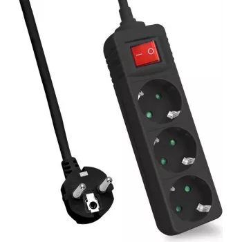 Prolongación de corriente Helos 262804 3m 3 tomas de corriente para interior negro