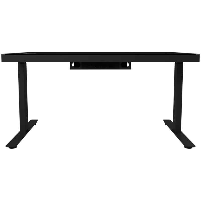 Escritorio gaming de altura ajustable con dos motores, función sentado/de pie, cargador inalámbrico, iluminación RGB, panel de control y puertos USB, tablero de vidrio templado, negro