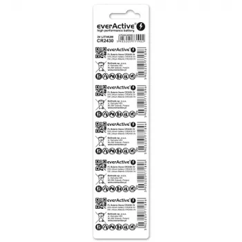 Pila de botón everActive CR2430 Litio 3 V, 24,5 mm × 3 mm, pack de 5