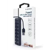 Hub USB Gembird UHB-U3P7P-01, 7 puertos USB 3.2 Gen 1 (Type-A), cable de 0,24 m, negro
