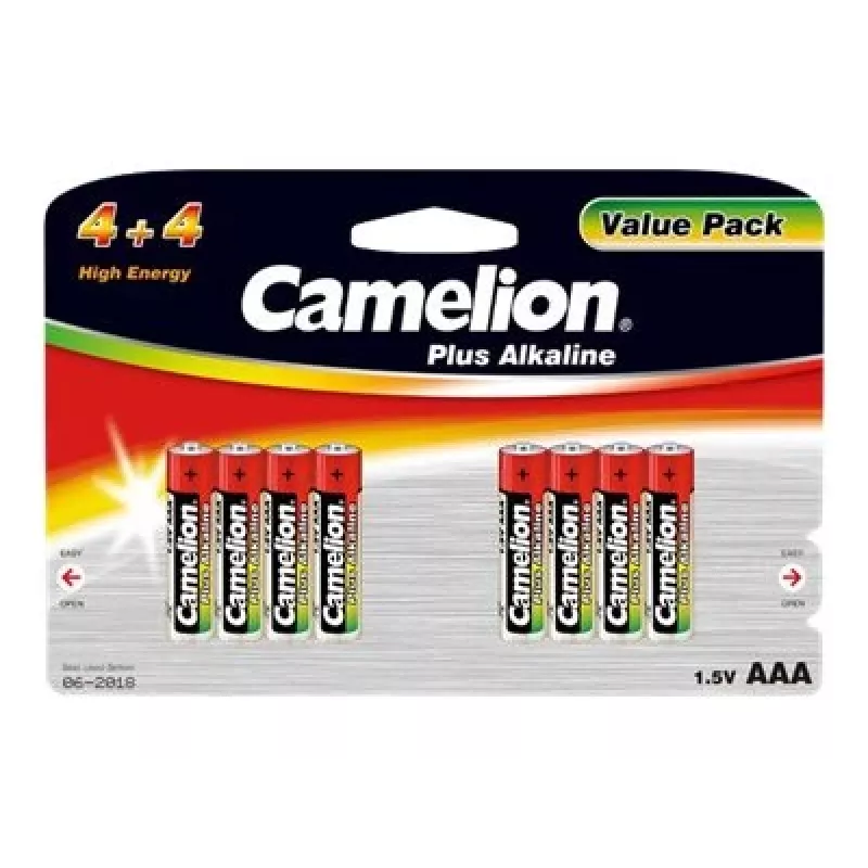 Pilas alcalinas AAA (LR03) CAMELION 11044803 — pack de 8, de un solo uso