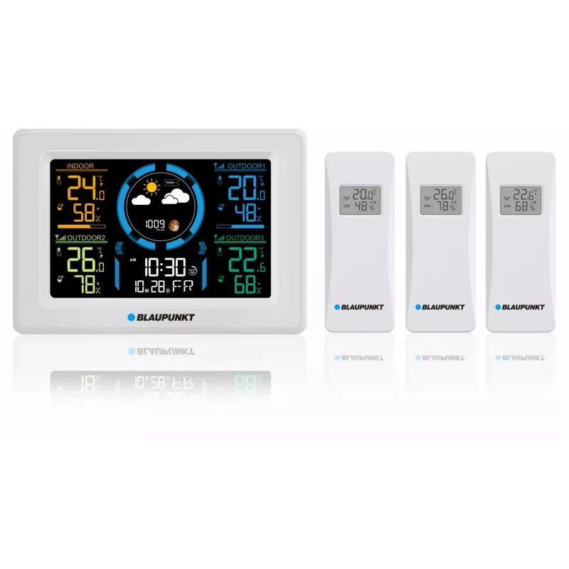 Estación meteorológica inalámbrica BLAUPUNKT WS40WH con monitor de temperatura y humedad interior/exterior