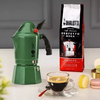 Cafetera moka BIALETTI Moka BREAK ALPINA — 3 tazas, verde, aluminio, asa de baquelita