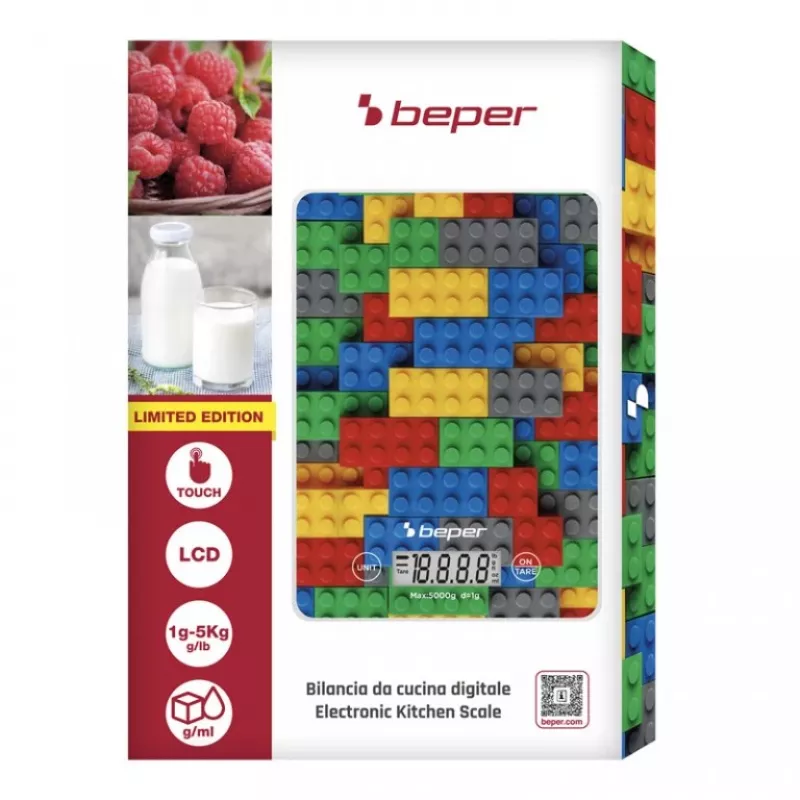 Báscula de cocina Beper P102BIL005 – digital, 5 kg, 1 g, piedras de colores