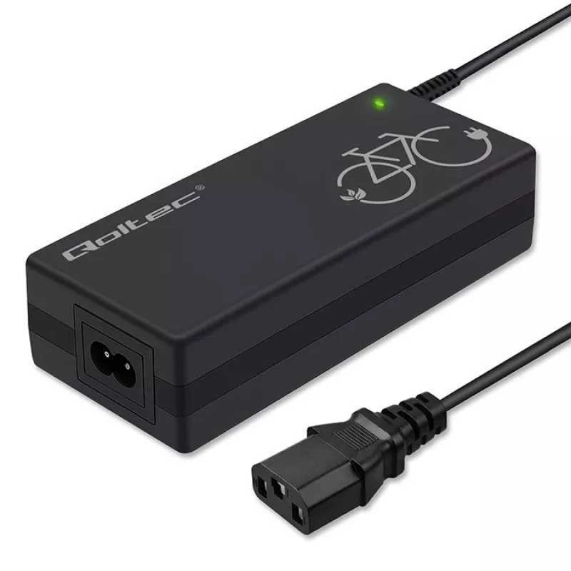 Cargador QOLTEC 36V–42V 2A con conector C14-IE de 3 polos para baterías de e-bike