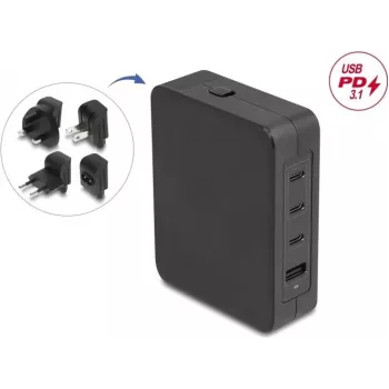 Adaptador de alimentación DELOCK 145W con 3×USB-C y 1×USB-A