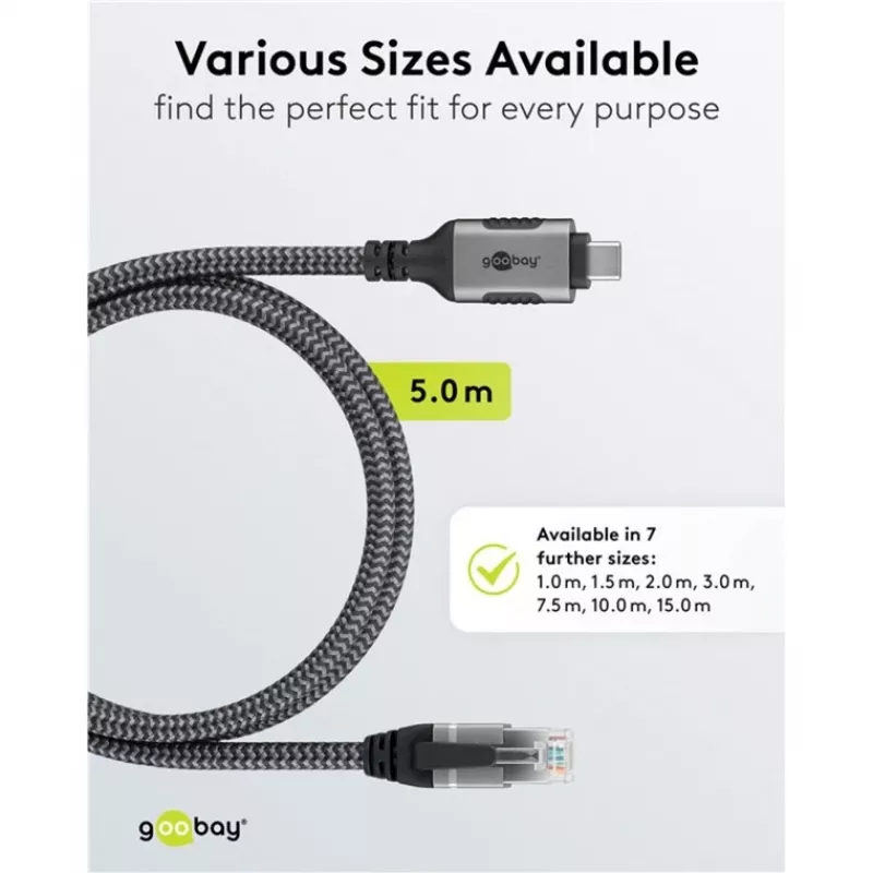 Goobay 70752 cable Ethernet de USB-C 3.1 a RJ45, Cat6 F/UTP, 5 m, negro/plateado