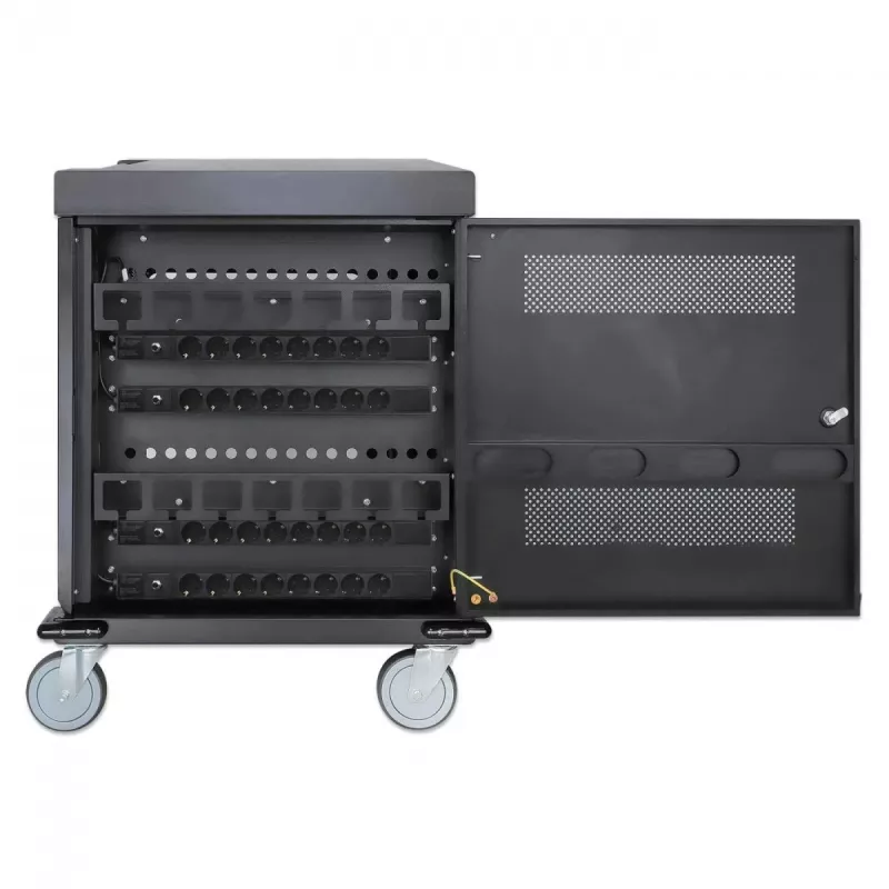 Carro de carga/ carrito para portátiles Manhattan con adaptador de CA (UE) 32 compartimentos, instale el adaptador de CA (cable de alimentación) del dispositivo en el dispositivo, apto para TODOS los portátiles (hasta 15,6