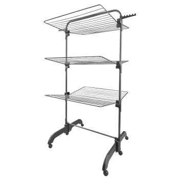 Tendedero Leifheit Seaford negro – superficie de secado 42 m, B760×T700×H1450 mm, plegable con ruedas