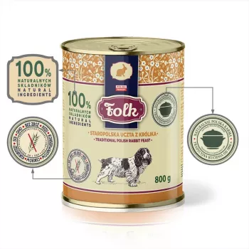 FOLK Tradicional festín de conejo polaco - Comida húmeda para perros - 800g