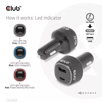 Cargador de coche para portátil CLUB3D 63 vatios, Coche, Mechero, 24 V, Negro