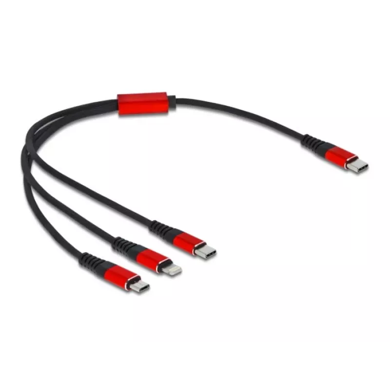 Cable de carga USB DeLOCK 86710 3 en 1 USB Type-C a Lightning Micro USB 30 cm negro rojo