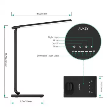 Lámpara de escritorio LED Aukey LT-T10 12W 3000–6500K — temperatura de color ajustable, negra
