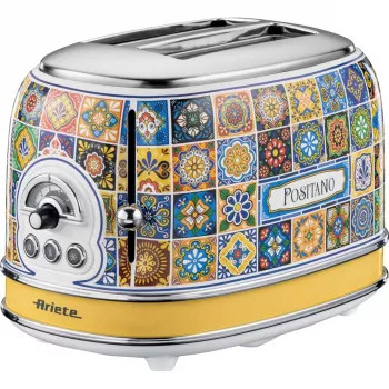 Ariete 155 Tostadora Positano, 810 W, 2 rebanadas, 6 niveles de tostado, bandeja recogemigas, función de descongelación, expulsión automática, sin pinzas