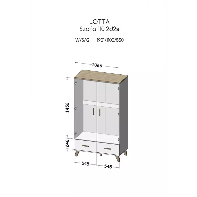 Cama Meble LOTTA 2D2D armario, roble Wotan + negro mate