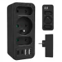 Regleta de enchufes MACLEAN MCE248 F/B — 3 tomas AC (1x16A, 2x6A) y 4 puertos USB (2xUSB‑A, 2xUSB‑C PD 20W), conector EU, negro