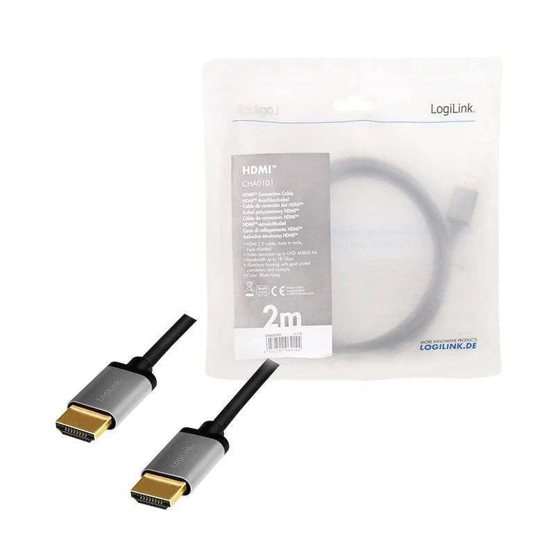 LogiLink CHA0101 Cable HDMI-AV Negro-Gris 2m HDMI a HDMI conector macho