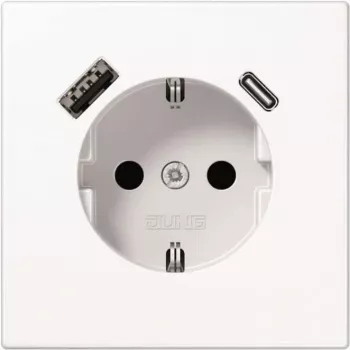 Toma de corriente Type F Jung LS1520-15CAWW, 16 A, 50/60 Hz, IP20, carcasa de plástico, USB 5 V