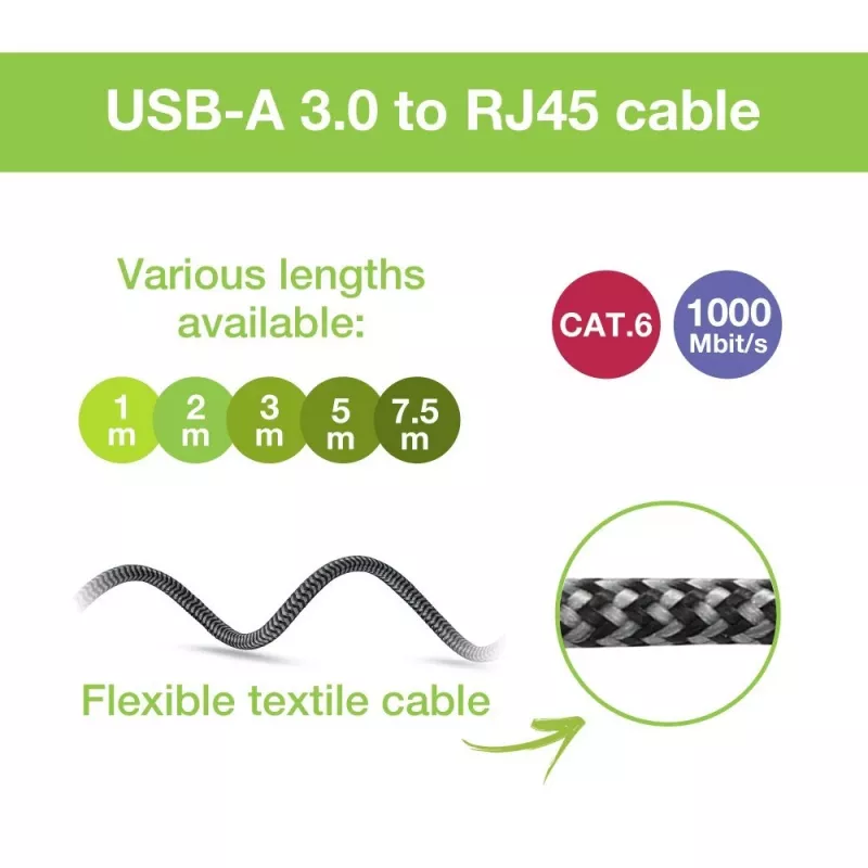 Techly ICOC U3A-RJ45-010 cable adaptador de USB-A a Gigabit Ethernet, 1 m, negro/plata