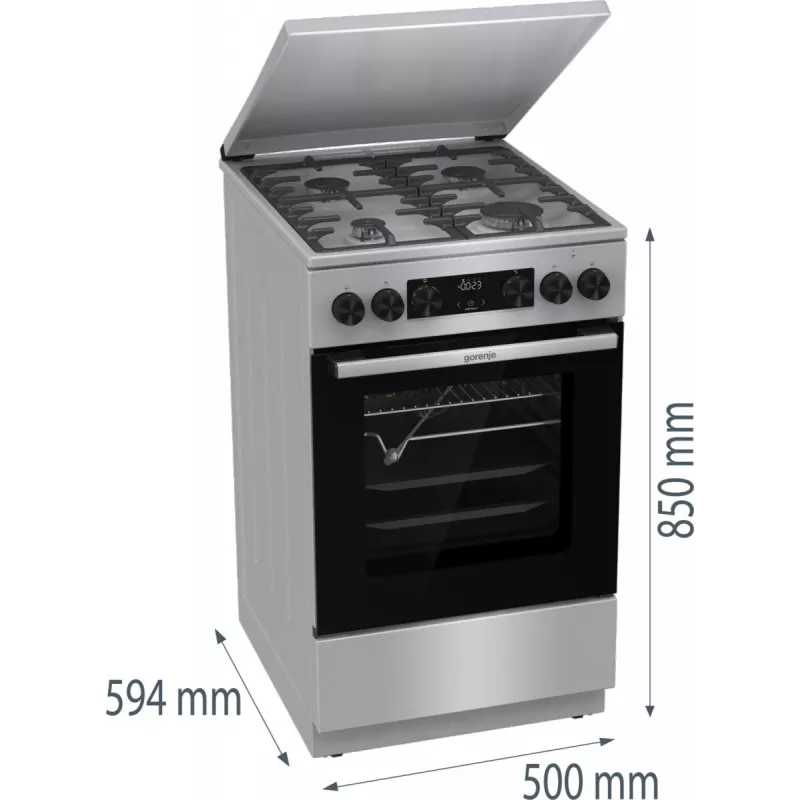 Gorenje GKS5C71XF cocina independiente con horno Plata