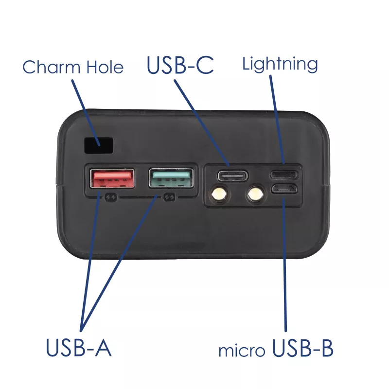 Akyga AK-BC-05 Carcasa para power bank 37000 mAh, 12x 18650, 22,5W, Qi, USB-C, 2x USB-A, Lightning