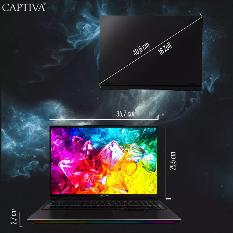 Captiva Ultimate Gaming R95-061GE Portátil gaming, AMD Ryzen 9 9955HX, 16 inch WQXGA, 64GB DDR5, 2TB SSD, NVIDIA GeForce RTX 5090, Windows 11