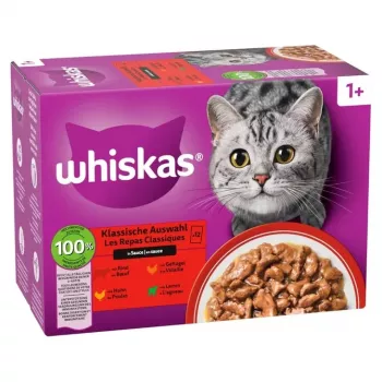 Comida húmeda para gatos bolsita Whiskas surtido 80 x 85 g — aves mixtas, cordero, ternera, pollo