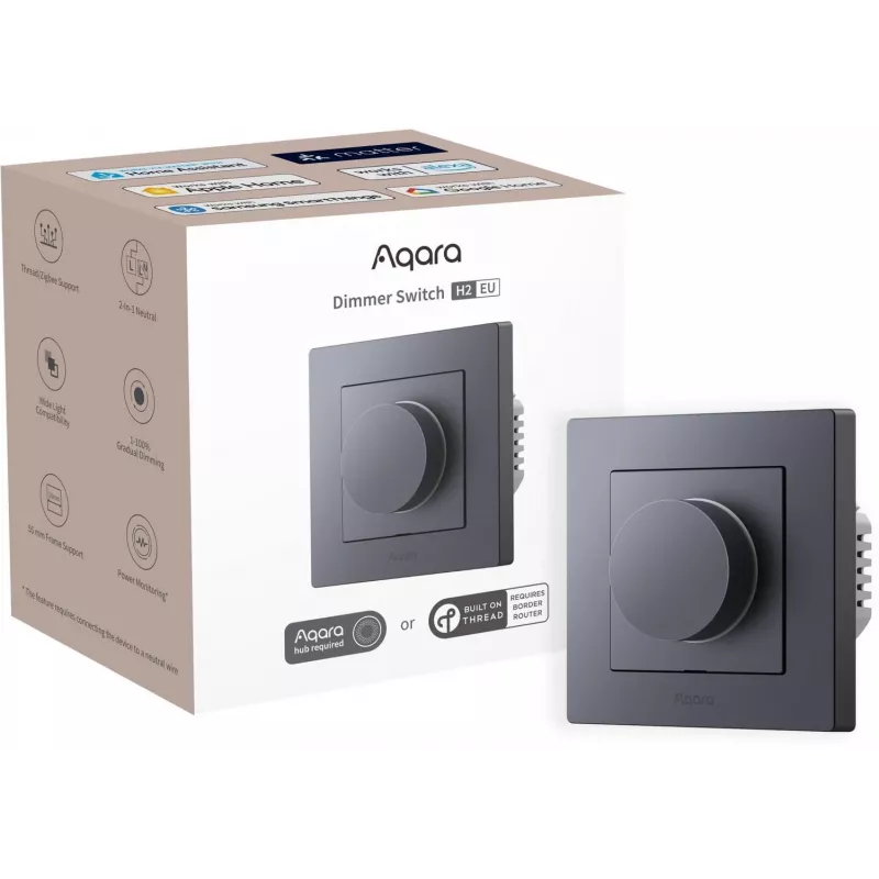 Interruptor de luz giratorio Aqara H2 EU gris — regulador giratorio, BLE, 86×86×55,5 mm