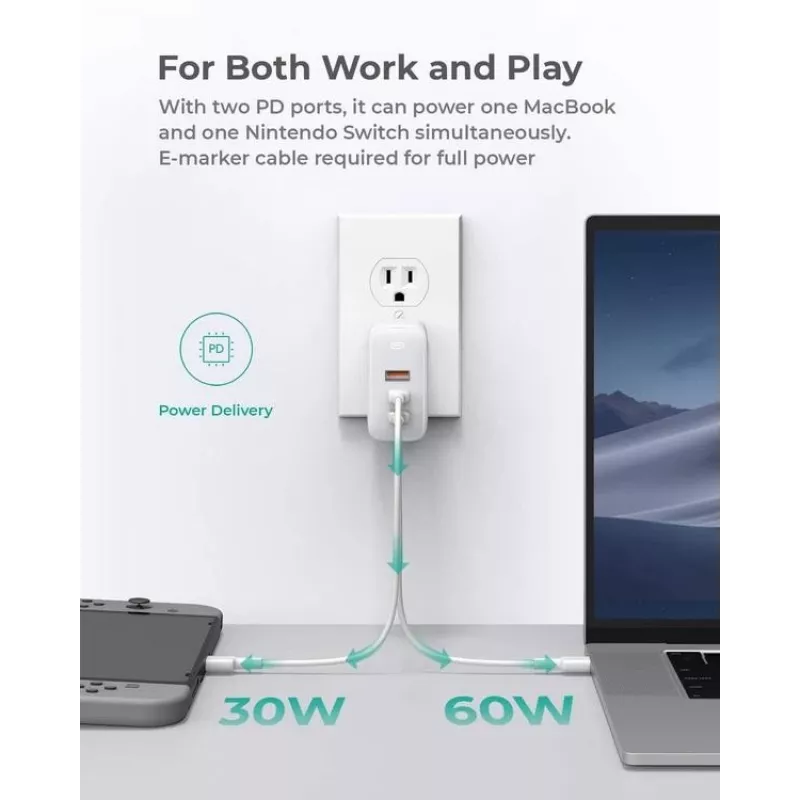 Cargador de pared ultrarrápido AUKEY PA-B6S blanco Omni a Mix GaN