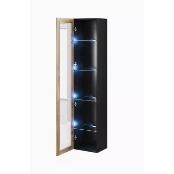 Vitrina Cama Meble VIGO 180 de pared con puertas de cristal 1800×400×300 mm negro/roble wotan