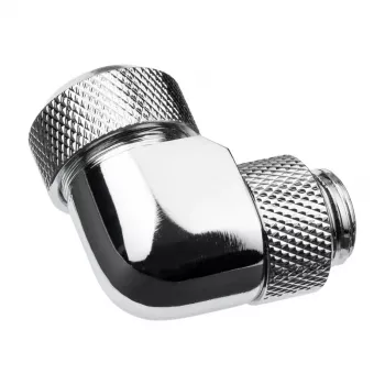 Racor de compresión Alphacool Eiszapfen 13mm HardTube 90° giratorio G1/4 - racor acodado para sistema de refrigeración líquida - cromado