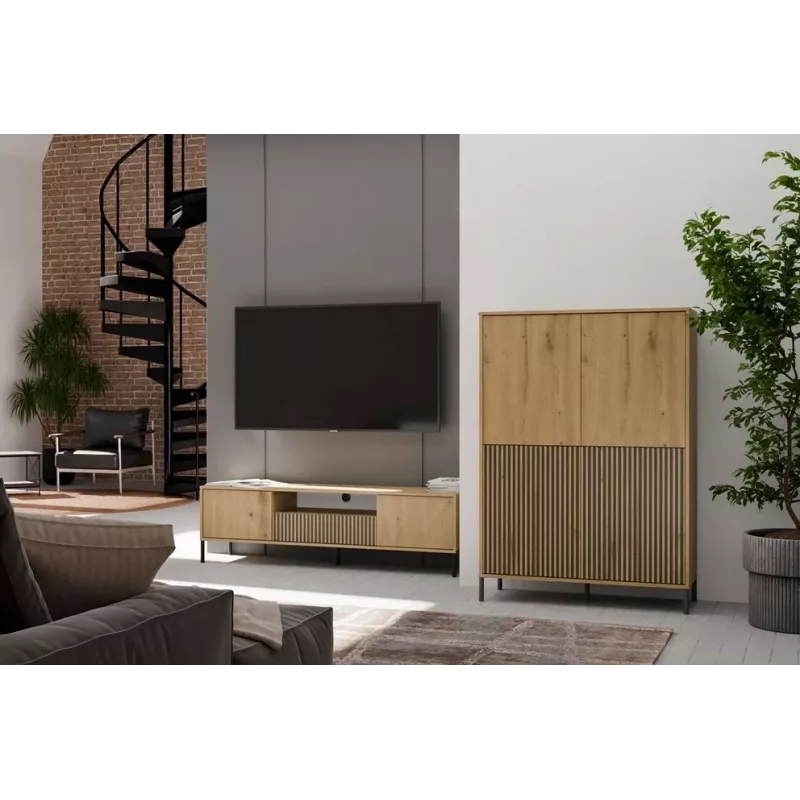 Vitrina KAMARO 4DK estrecha/GŁ roble ARTISAN