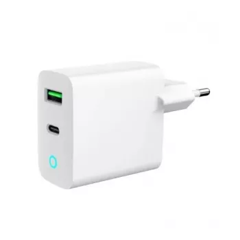 Cargador de red 220V GEMBIRD, universal, 1x USB Type-C PD 20 W, 1x USB-A 3.0 QC 18 W, indicador LED, blanco
