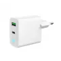 Cargador de red 220V GEMBIRD, universal, 1x USB Type-C PD 20 W, 1x USB-A 3.0 QC 18 W, indicador LED, blanco