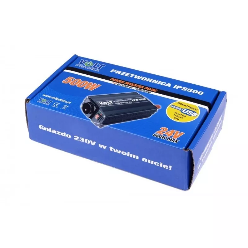 Inversor AZO 350/500W 24V a 230V modelo 4PRZ24230IPS500, 350W potencia continua / 500W potencia máxima