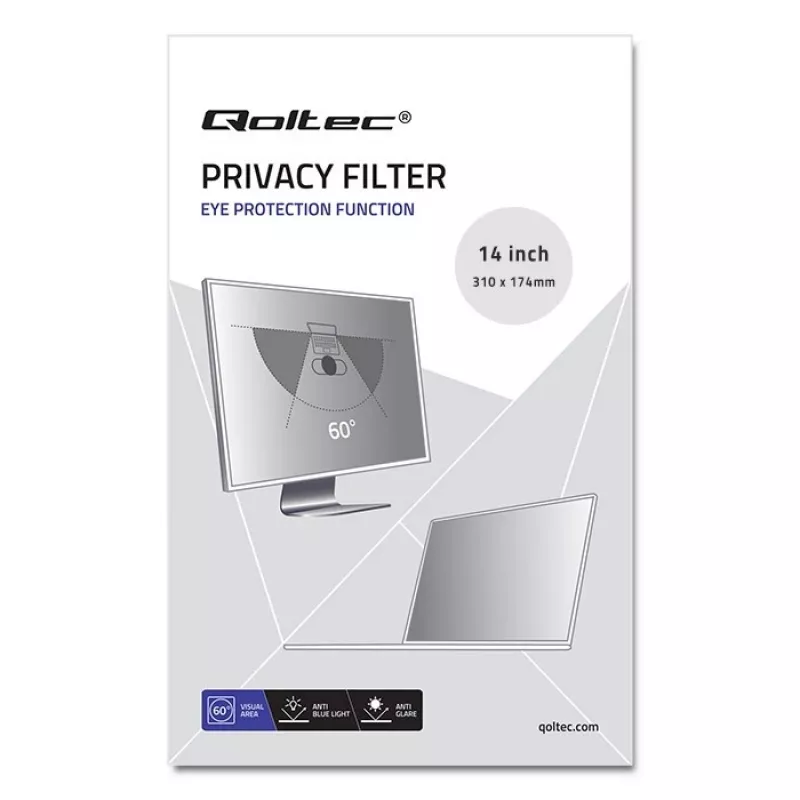 Qoltec 51051 filtro de privacidad RGPD para portátil, 14 pulgadas, 16:9