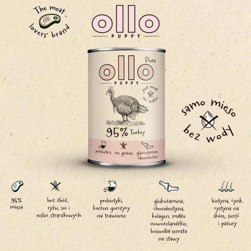 OLLO Puppy Pure Pavo - Comida húmeda para perros - 400 g