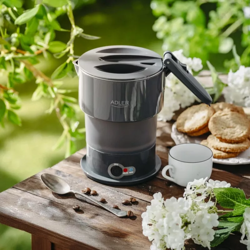 Hervidor de agua eléctrico Adler AD 1377G, capacidad 0,6 L, 600 W, gris, plástico/silicona/acero inoxidable