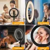 Maclean MCE610 10 12W anillo de luz LED con trípode y disparador Bluetooth, 3 colores, 10 niveles de brillo, brillo ajustable del 10% al 100%, 160 LED, soporte para smartphone, luz de iluminación