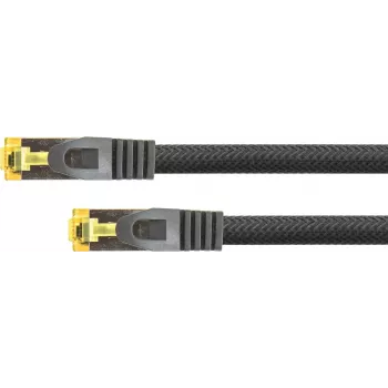 Python® Series Cable de parcheo RJ45 con cable sin conector Cat.7, protección de lengüeta (RNS®) y trenza de nailon, S/FTP, PiMF, libre de halógenos, 600MHz, OFC, negro, 30m (8070PY-300S)