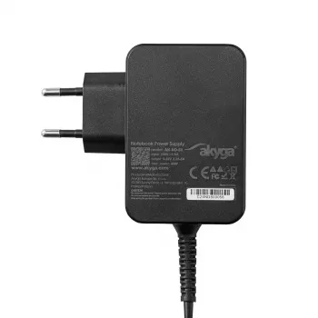 Fuente de alimentación para portátil USB-C GaN Akyga AK-ND-81 65 W, PD 3.0, 5–20 V, cable de 1,8 m, negro