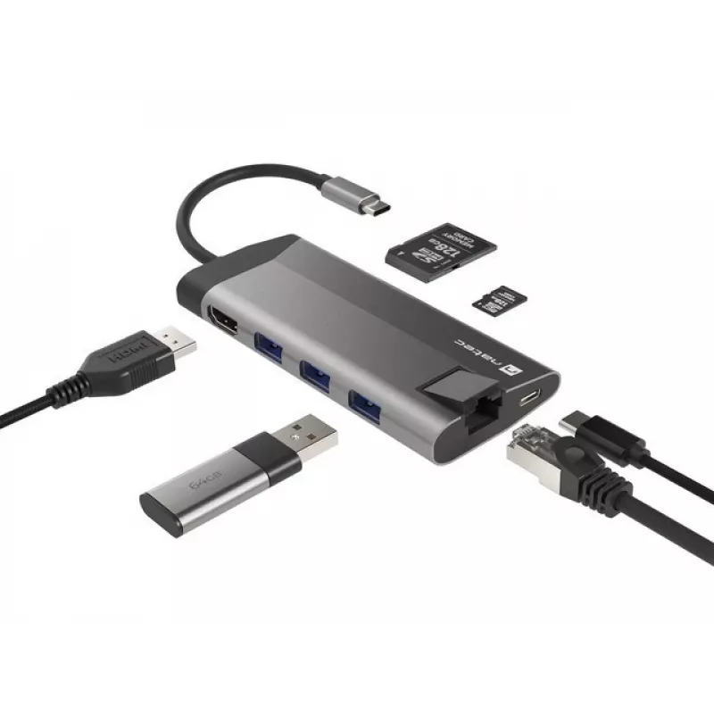 Hub NATEC Fowler Plus USB Type-C negro gris MicroSD SD