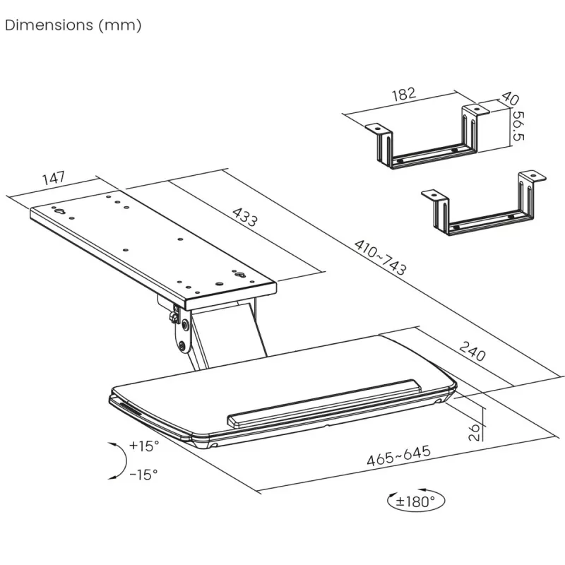 Soporte de teclado MACLEAN MC-156 W — bandeja regulable bajo mesa, carga máx. 5 kg