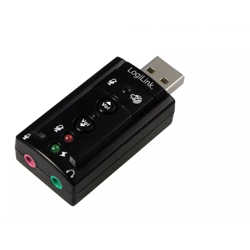 Tarjeta de sonido externa USB LOGILINK UA0078, 7.1 canales, interfaz USB, compacta 124×194×34 mm, 80 g