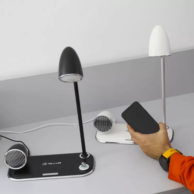 Cargador de escritorio inalámbrico Tellur TLL151371 con altavoz Bluetooth y lámpara de escritorio