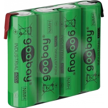 Goobay 4x AA (Mignon) - 2100 mAh, verde - lengüeta de soldadura (Z), batería de níquel-metal hidruro (NiMH), 4,8 V (55580)