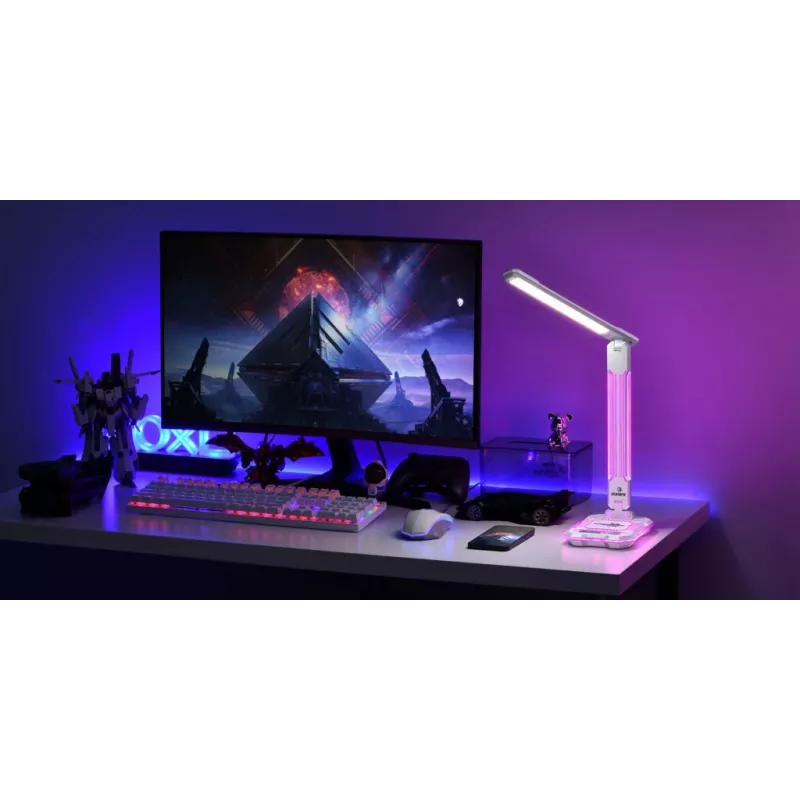 Lámpara de mesa Hawk HW-LAMP04 blanca LED ajustable, superficie blanca, cabezal y brazo ajustables