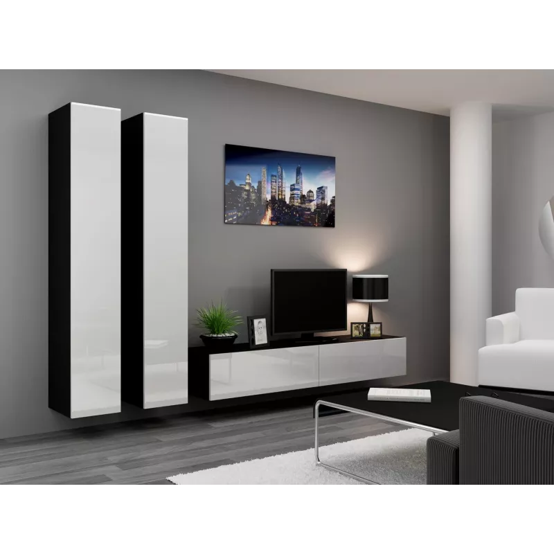 Conjunto de armarios de salón Cama VIGO 4 negro/blanco brillante