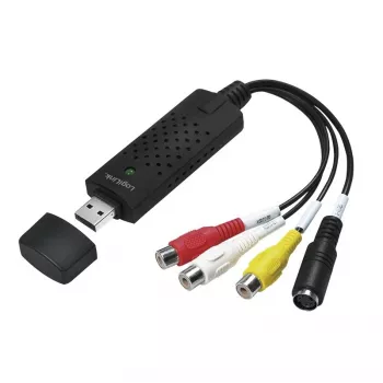 Capturadora USB 2.0 de audio/vídeo LogiLink. USB A/M a 3xCinch + MiniDIN5/H. Negro