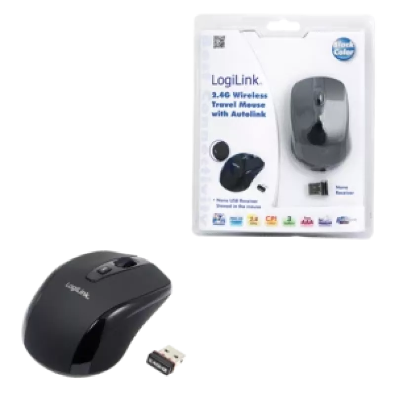 LogiLink Ratón óptico inalámbrico 2,4 GHz Mini - Ratón - óptico - 3 botones - inalámbrico - 2,4 GHz - receptor inalámbrico (USB) - Negro (ID0031)